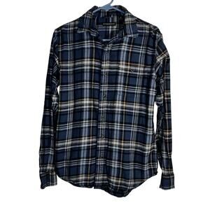 G.H. Bass & Co. Men’s Small Blue Brown White Plaid Flannel Shirt 100% Cotton